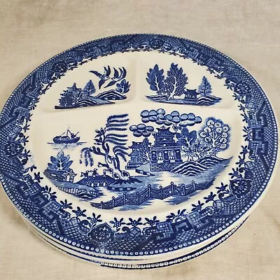 3 Vintage Motiyama  Blue Willow Made In Occupied Japan Divided Grill Plates • $38