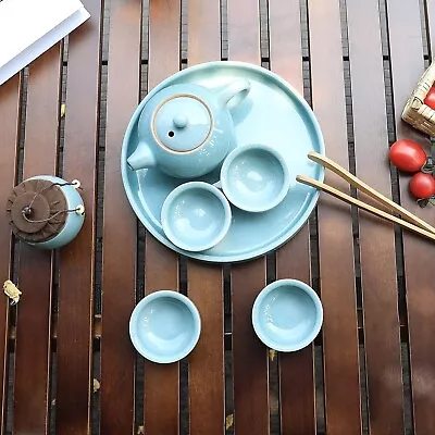 Chinese Tea Pot Cup Set Mini Travel Kung Fu Ceramic Portable Porcelain Set • $44.99