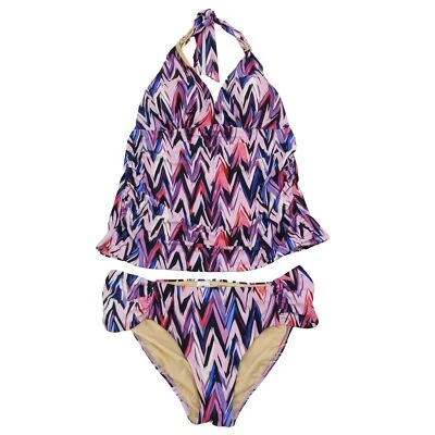 $28.99 • Buy Swimsuits For All Tankini Zig Zag Print Swimsuit Purple Chevron Halter Modest 12