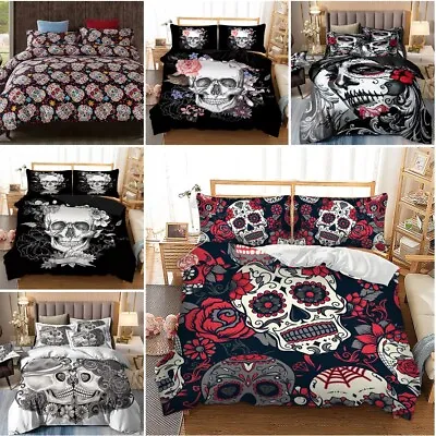 £20.99 • Buy 3D Gothic Skull Quilt Duvet Cover With Pillowcase Bedding Set Single Double King