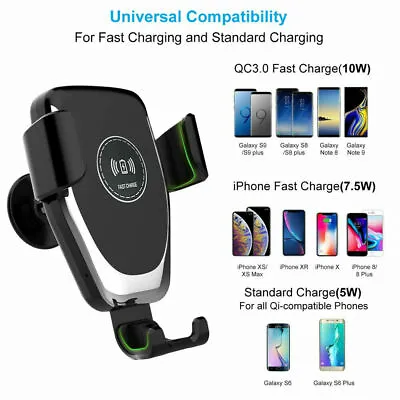10W QI Wireless Fast Charger Car Mount Holder Stand For IPhone X XS Samsung S9 • $9.99
