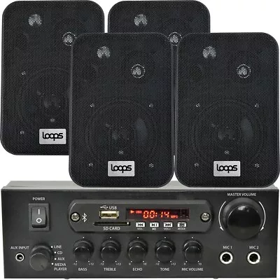 Bedroom Bluetooth Music System 4x Black Speakers & 110W Amp Background Audio • £149.99