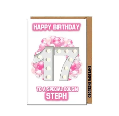 Personalised 17th Birthday Card Daughter Granddaughter Niece Sister Cousin AIQ • £2.99