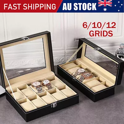 6/10/12 Grids Leather Watch Box Organizer Case Jewelry Display Storage Showcase • $16.90
