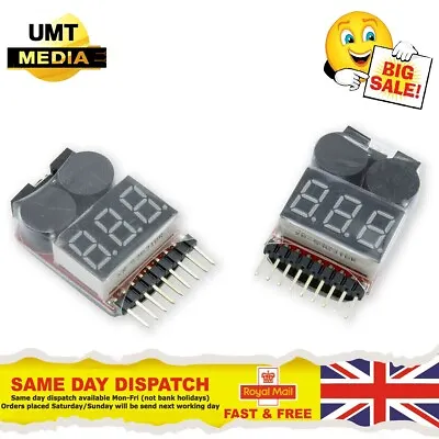 2 X 1S To 8S Lipo Battery Meter / Tester RC / Low Voltage Alarm / Buzzer • £4.25