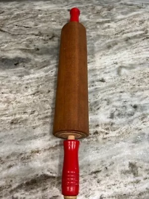 Vintage Wooden Rolling Pin With Red Handles • $25