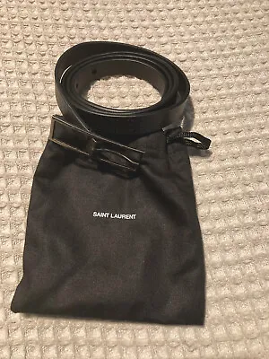 Saint Laurent Paris Ysl Black Leather Skinny Belt • £140