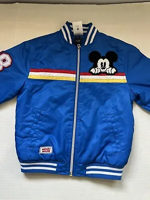 Walt Disney Mickey Mouse Blue Bomber Jacket Vtg Child Size 5/6 • $30