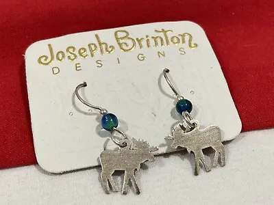 Joseph Brinton Designs Silver Moose Theme Dangle Bead Earrings Set NEW ON CARD • $14.95