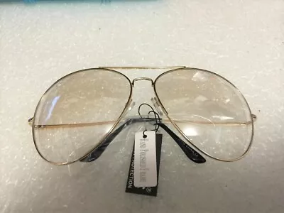 Sunglasses Extra Large Clear Lenses Over Sized Gold Frame XXL UV400 • $12.95