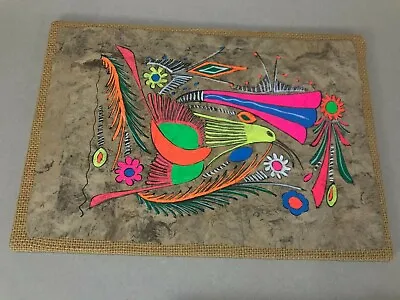 $20 • Buy Vintage Bright Mexican AZTEC Painting Handmade Amate Bark Paper Folk Art