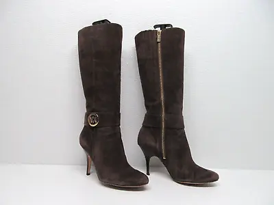 Michael Kors Brown Suede Leather Boots Stiletto Heel Medallion Women's Size 6M • $49.99