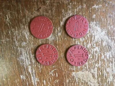 WWII Era Lot Of 4 Food Ration Tokens OPA Red 1 Point Coins Vintage 1940s • $3.30