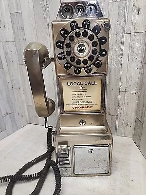 VTG Crosley 1957 Retro Silver Pay Phone Style Telephone & Coin Bank💥READ DESCR! • $84.95