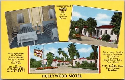 NEW ORLEANS Postcard HOLLYWOOD MOTEL Highway 90 Roadside - Kropp LINEN C1940s • $4.80