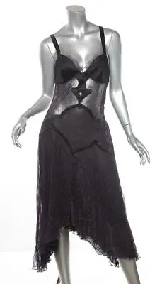 VERSACE Purple Black Lace Bustier Pleated Lace Runway Low Back Dress US8 IT44 • $1795