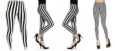 Women's Full Length Black And White Vertical Print Stripe Halloween Leggings New • $8.70