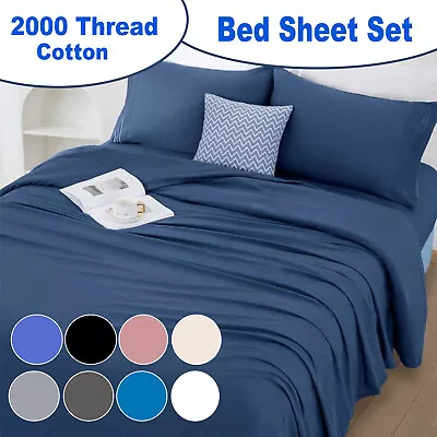 $21.93 • Buy Sheet Set 2000TC 4PCS Fitted Flat Bed Soft Single/Double/Queen/King/KS All Size