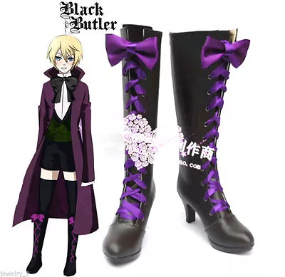 Black Butler II 2 Alois Trancy Anime Cosplay Purple Shoes Boots With Bowknot • $40.14