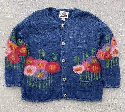£196.63 • Buy Vintage Amano Blue Floral Flowers Cardigan Sweater Pachamama