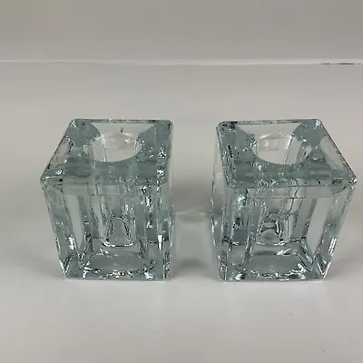 Ice Cube Square Taper Crystal Candlestick Holders - Pair • $25.99