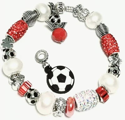 £146.27 • Buy Pandora Bracelet Silver With No Name Charms Rhinestone Red White Football Sports⚽️❤️