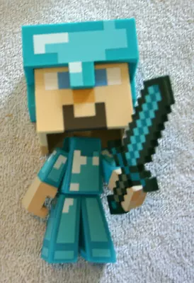 Minecraft Diamond Edition Steve 6  Tall Vinyl Figure W Removable Helmet Sword • $4.70