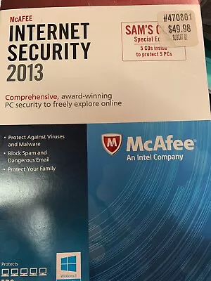 McAfee Internet Security 2013 PC For Windows MIS13ESA5RAA   5 CD’s • $9.90