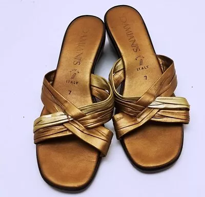 Women's DAMIANI'S Dark Gold/Gold Medium Heel Sandals 7 • $14.99