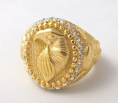 $70 • Buy G-Filled 18ct Yellow Gold Eagle Simulated Diamond Men's Ring Gent's USA 10 AUS U