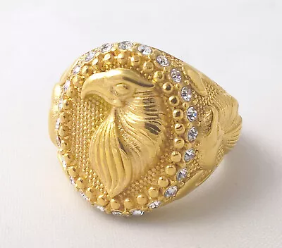 G-Filled 18ct Yellow Gold Eagle Simulated Diamond Men's Ring Gent's USA 10 AUS U • $70