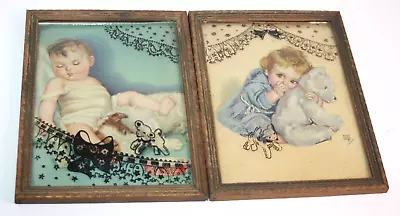 Maud Tousey Fangel Wood Framed Signed Prints In Decorative Raised Bubble Glass • $49.95