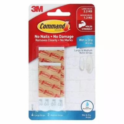3M Command Damage-Free Wet & Dry Combo Refill Strips 6pk WET22 • $9.83