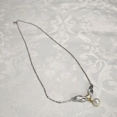 MIKIMOTO Pearl Necklace Pendant Silver 925 18 Karat Gold No Box • $220