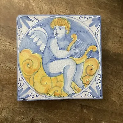 Vietri Valentine Italian Wall Tile First Stones Cherubs Winged Cupid Angels • $75