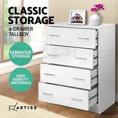 Artiss 4 Chest Of Drawers Dresser Tallboy Storage Cabinet Bedroom White ANDES • $122.95