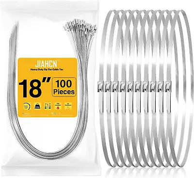 100PCS Metal Cable Zip Ties Heavy Duty 18 Inch Long Stainless Steel Zipties 270L • $24.13