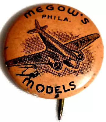 VTG Megow's Phila TWA Models UNION MADE Pinback Airplane Greenduck Co Chicago • $58