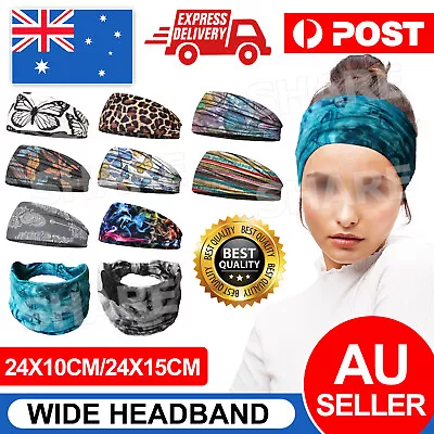 Women Elastic Yoga Bandana Headband Hair Band Wide Turban Sports Head Wrap AU • $4.45