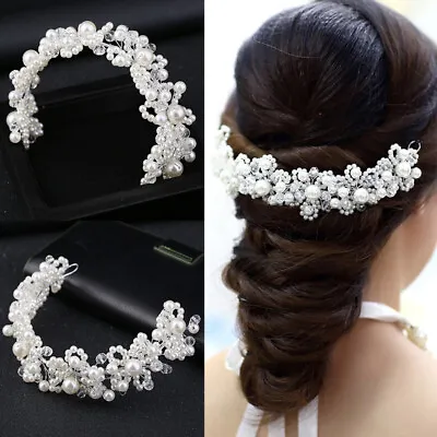 £4.43 • Buy Wedding Bridal Hair Band White Pearl Headband Crystal Headpiece Hair Accessories