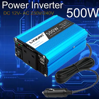 Power Inverter 500w Adapter Converter Dc 12v To Ac 230v 240v Car Chargers Trip  • £19.99