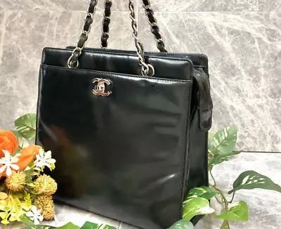CHANEL COCO Enamel Hand Bag Vintage Chain Tote Black 2404010N • $1114.28