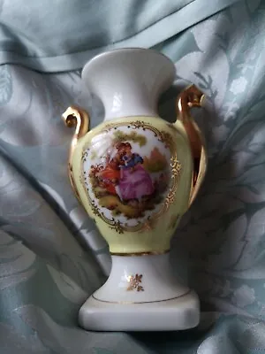 Vintage Meissner Limoges  Twin Handled Vase.  Yellow And Gold. • £10