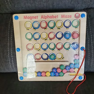 Gamenote Wood Alphabet Letters MAGNETIC MAZE 11  EUC Montessori Educational  • $19.99