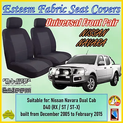 Esteem Black Front Seat Covers Suitable For Nissan Navara D40: 12/2005 - 02/2015 • $86.98