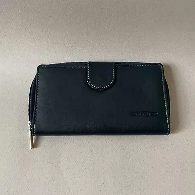 Fabretti Wallet Purse Envelope Navy Blue Leather Card Holder Zip Around • £8.99