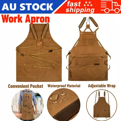 Work Waxed Canvas Apron For Woodworking Chef Workshop Heavy Duty Apron Unisex AU • $47.99