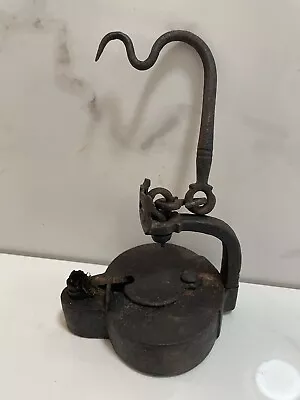 Antique EARLY 1800s Hand Forged Wrought IRON Miner's BETTY LAMP • $99