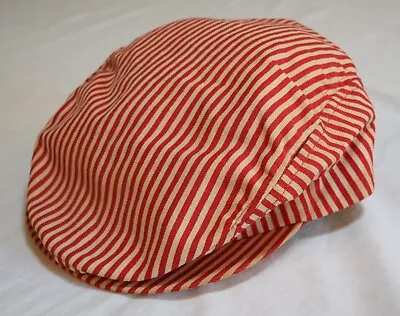 Vintage Mens Newsboy Cap Snap Front Ivy League Satin Lined Red Striped • $20