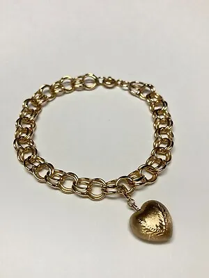 Vintage 14k Gold Charm Bracelet W/14k Puffy Heart Charm. ( For Small Wrist ) • $695